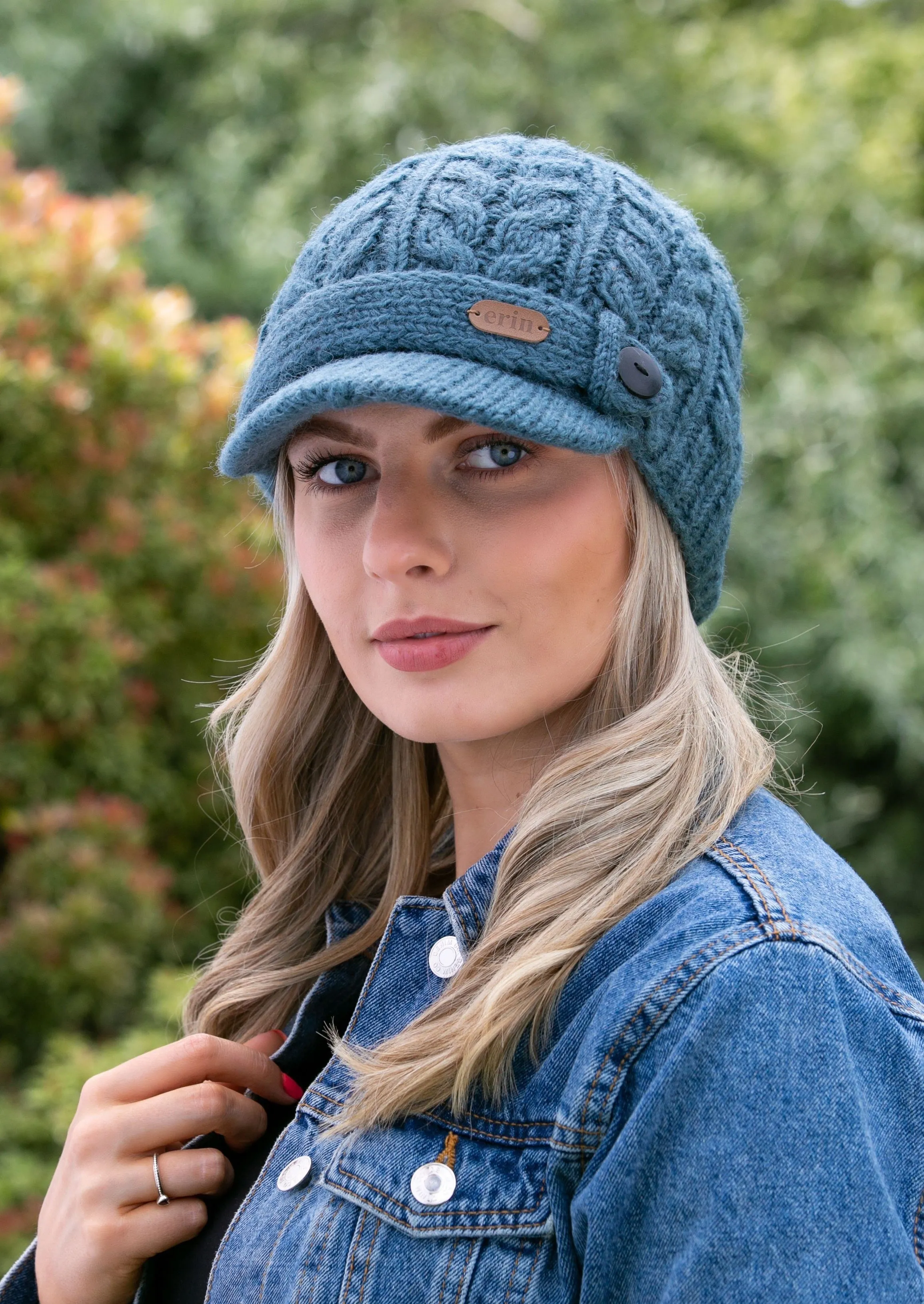 Aran Cable Peak Hat | Denim