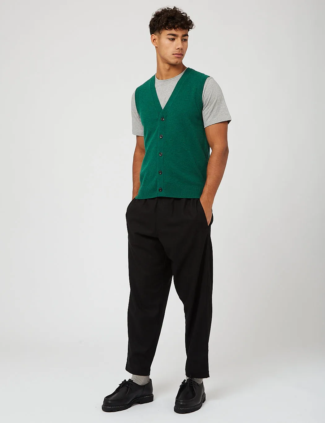 Beams Plus Button Solid Knit Vest - Green