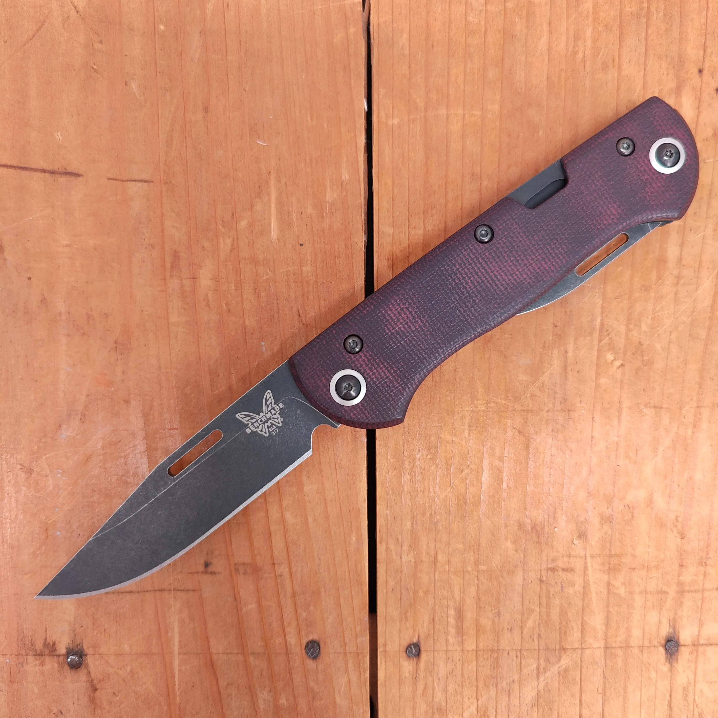 Benchmade 317BK-02 Weekender Drop Point CPM-S90V Lockback Double Red Micarta Handle with Second Blade and Bottle Opener