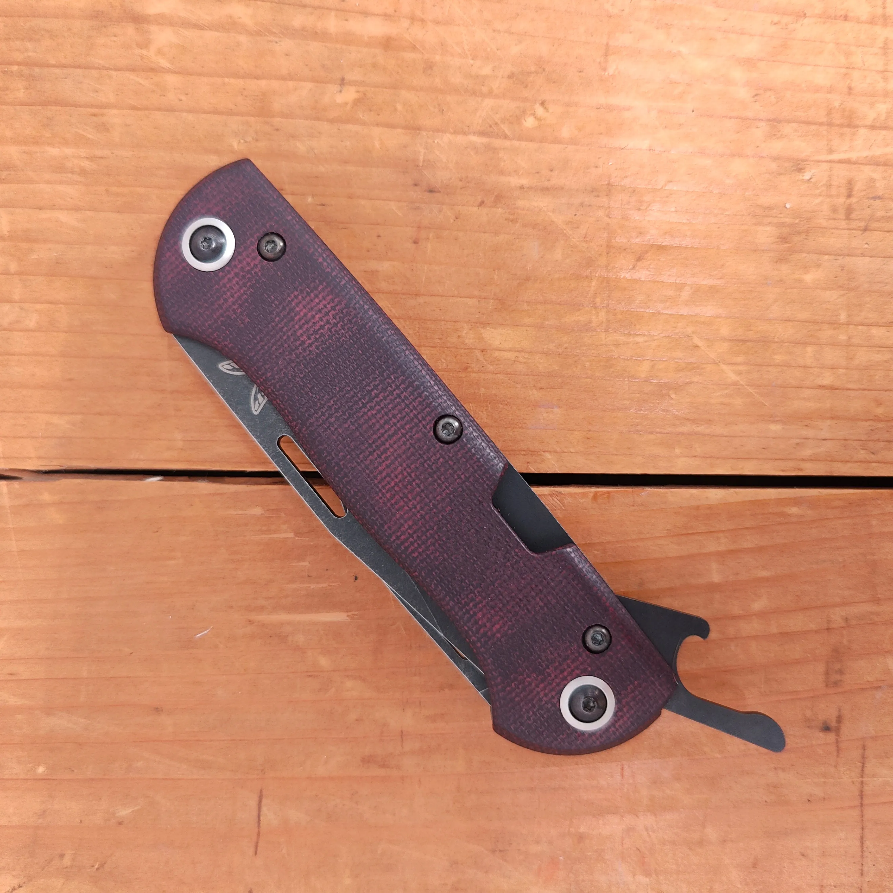 Benchmade 317BK-02 Weekender Drop Point CPM-S90V Lockback Double Red Micarta Handle with Second Blade and Bottle Opener