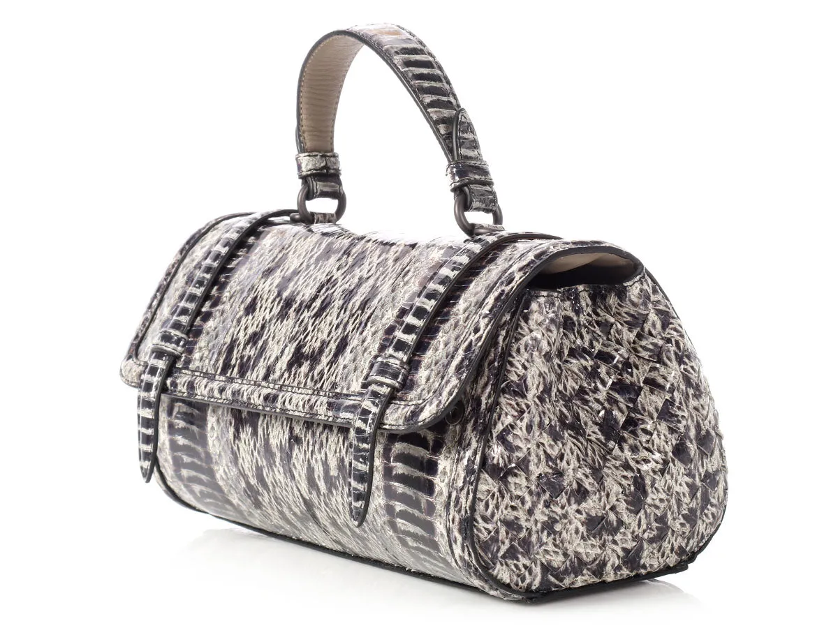 Bottega Veneta Black and Gray Python and Eel Top Handle Bag