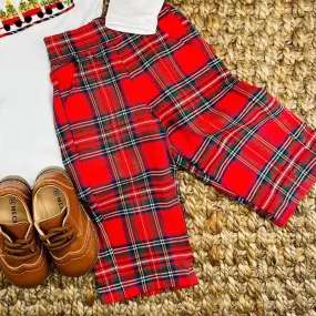 Boys Pants in Christmas Plaid with Pockets