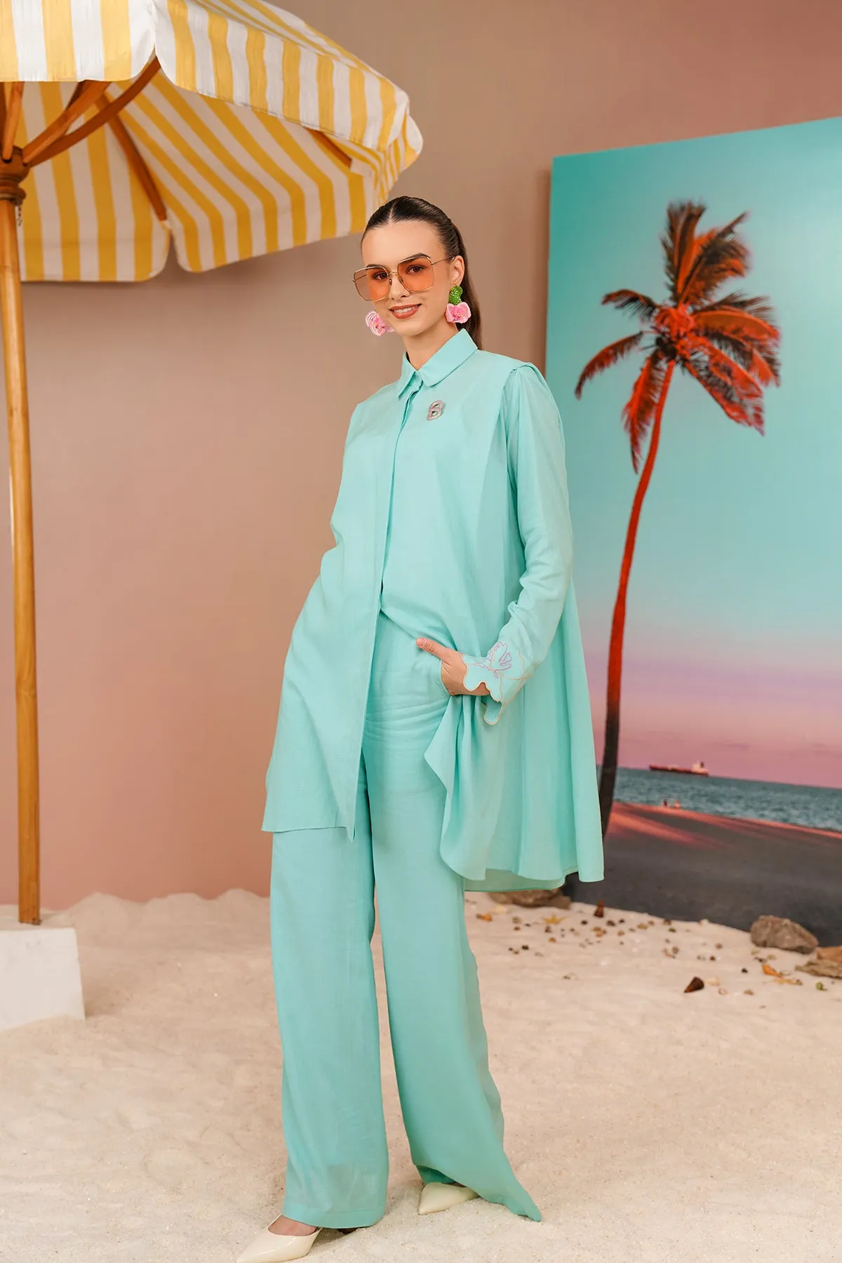 Buttonscarves X Jovian Paradiso Palome Pants In Light Turquoise