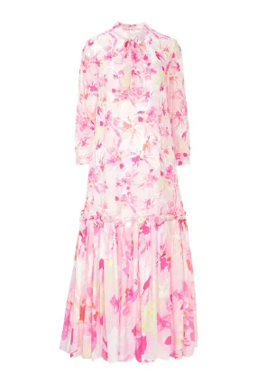 Buttonscarves X Jovian Paradiso Poppy Long Dress In Pink White