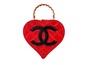 Chanel 1995 Vintage Red Patent "Barbie" Heart Vanity Logo Bag 24k GHW