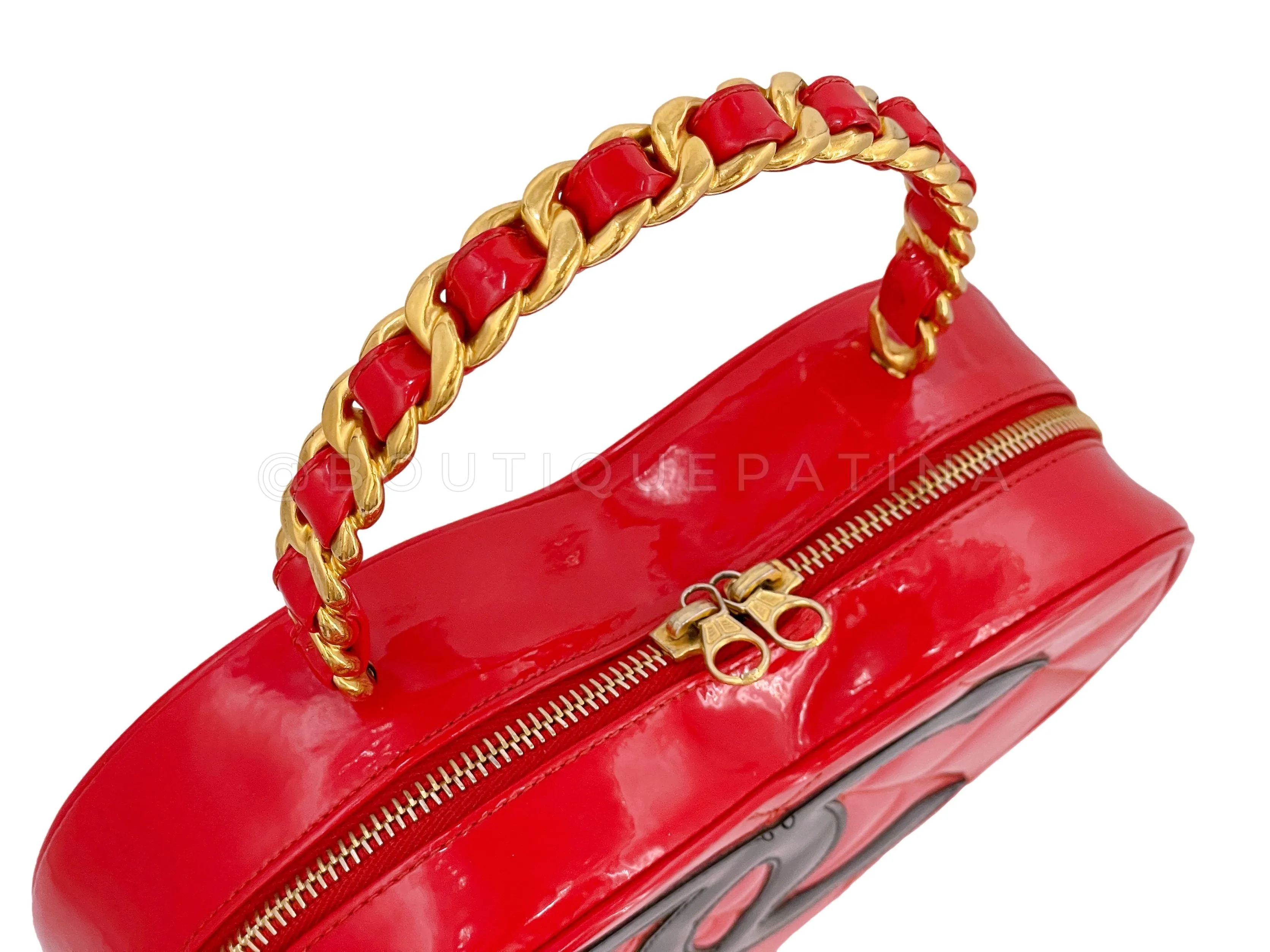 Chanel 1995 Vintage Red Patent "Barbie" Heart Vanity Logo Bag 24k GHW