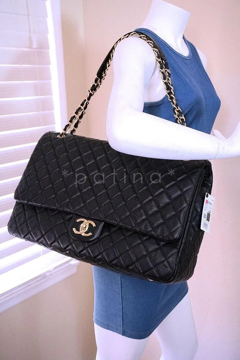 Chanel Black 17S XXL Runway Travel Classic Flap Bag GHW