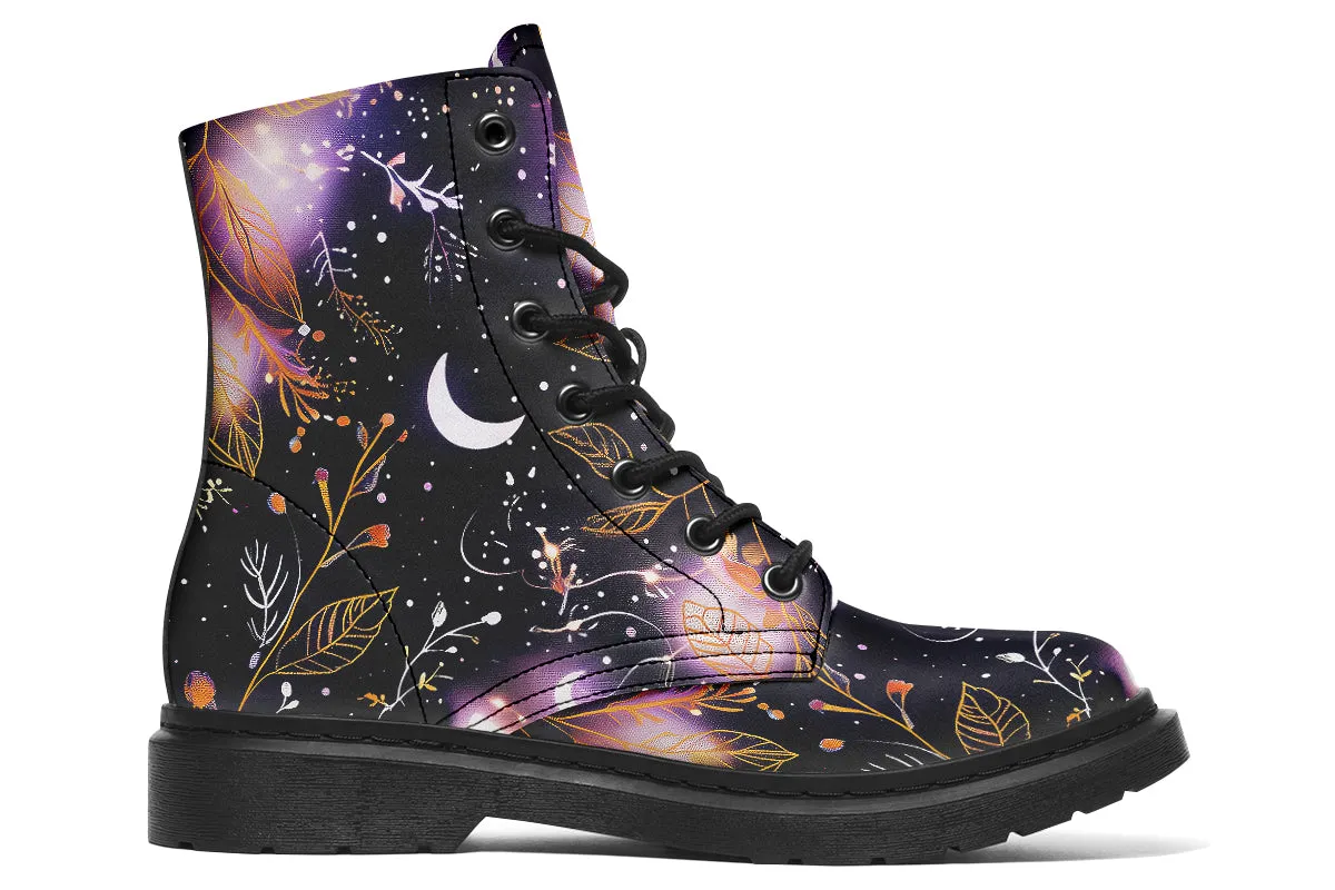 Cosmic Petals Boots - Vegan Leather Doc-Style Boots with Durable Stitched on Soles