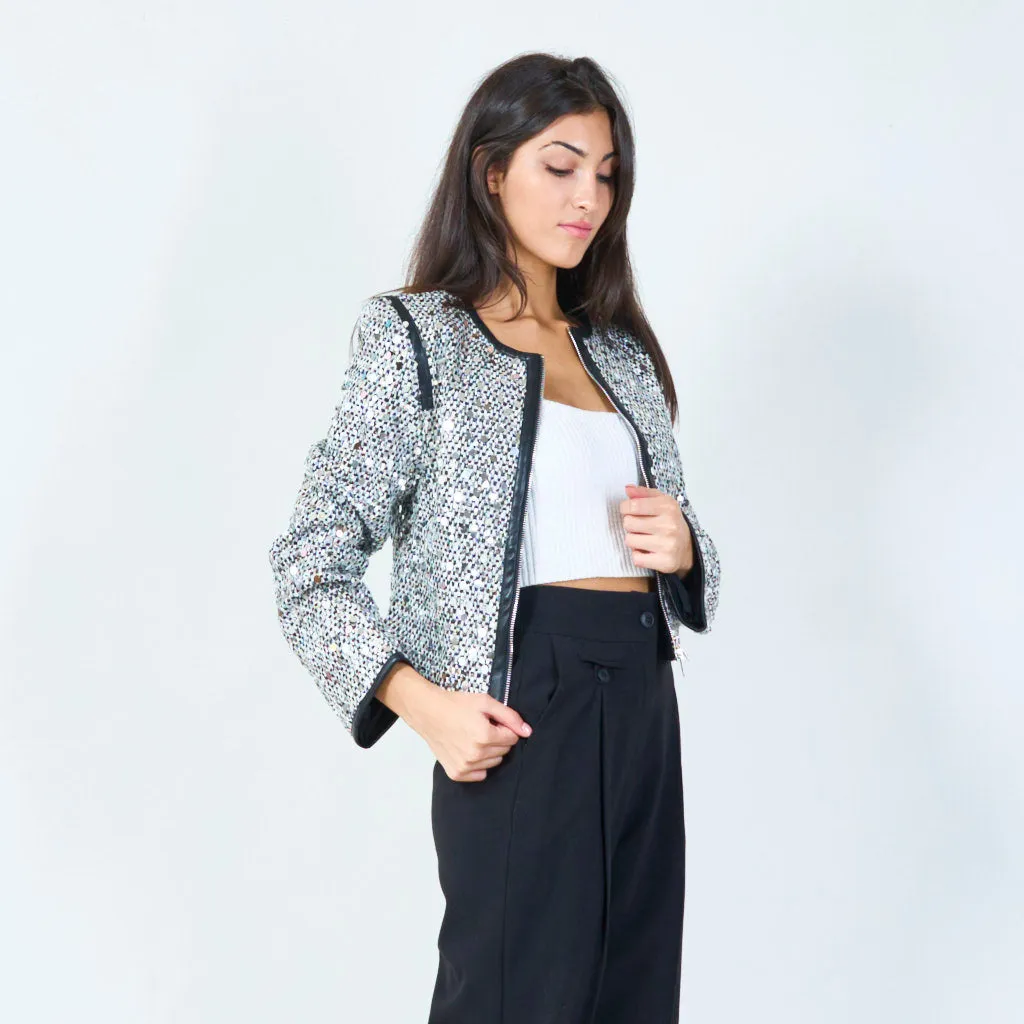 Cropped sequined jacket with zip-up front wholesale