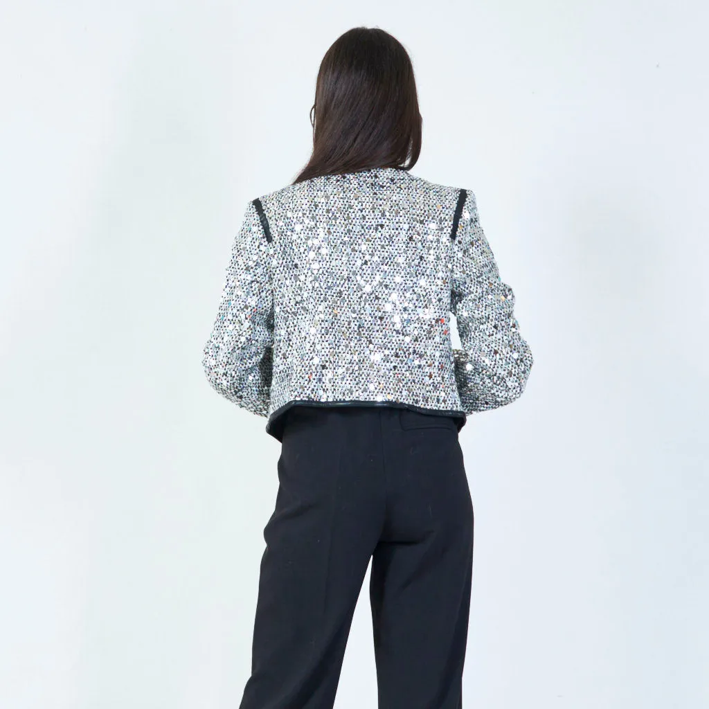 Cropped sequined jacket with zip-up front wholesale