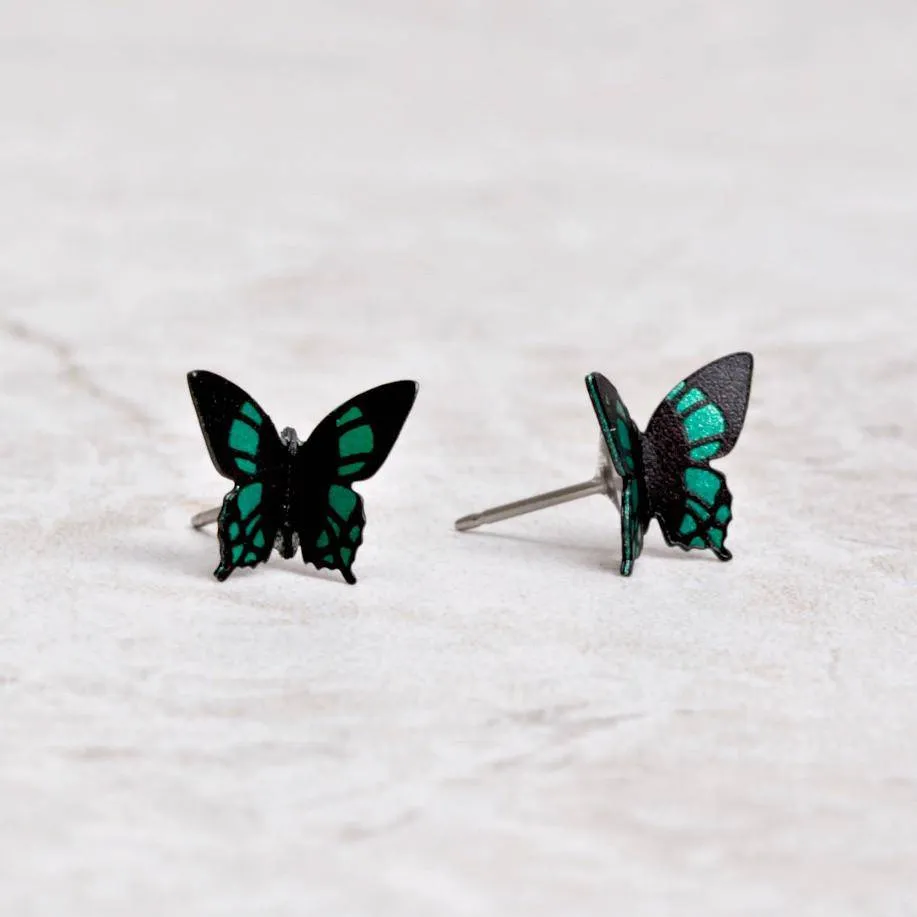 Emerald Butterfly Post Earrings