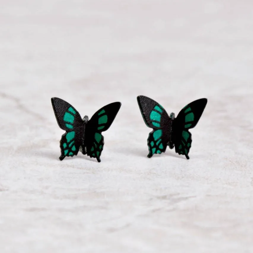 Emerald Butterfly Post Earrings