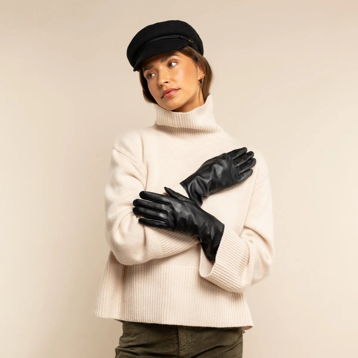 Emma - extra-long sheepskin leather gloves with wool/cashmere lining & touchscreen feature