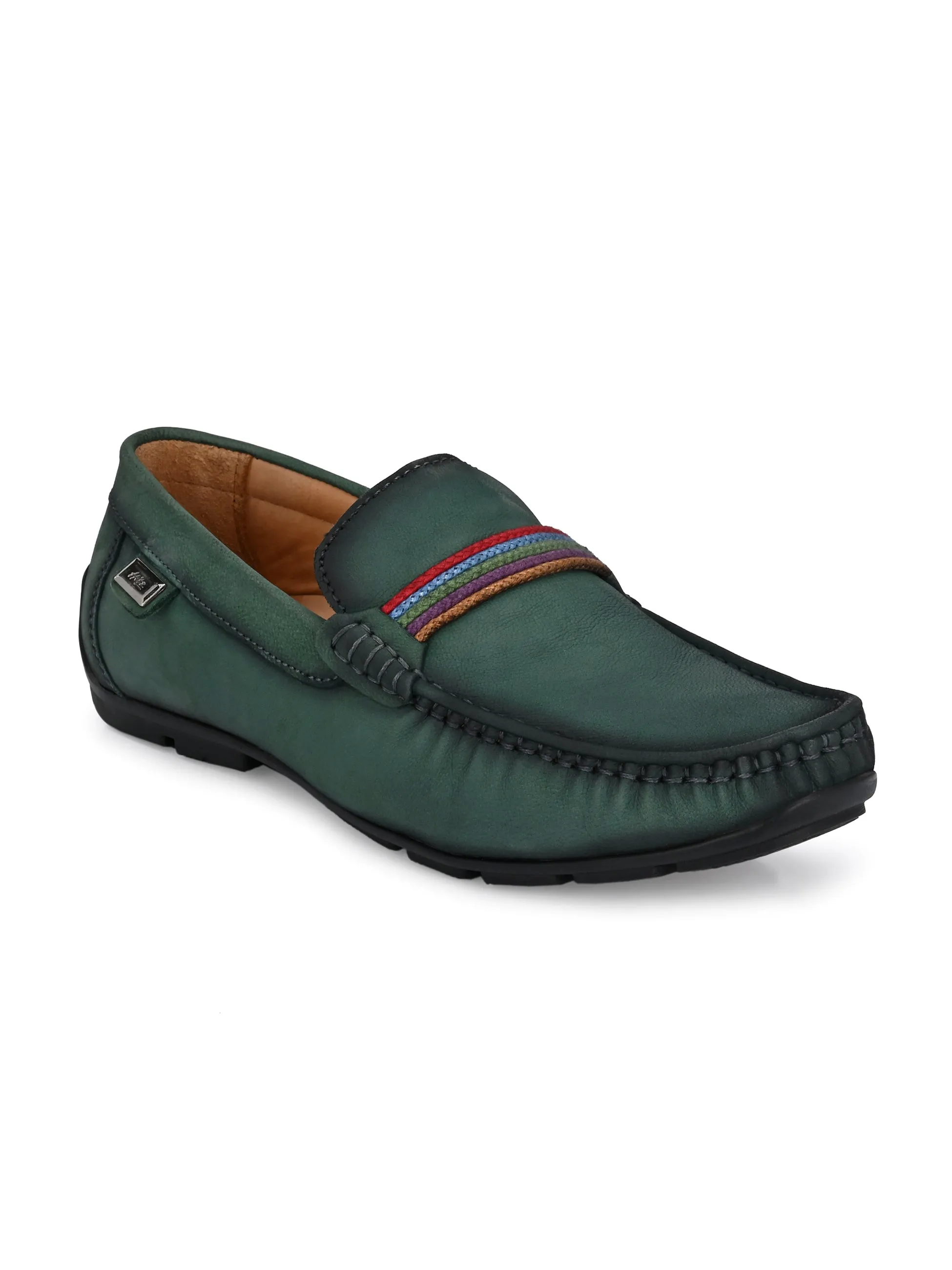 Hitz Men's Green Leather Moccasins Loafer Shoes