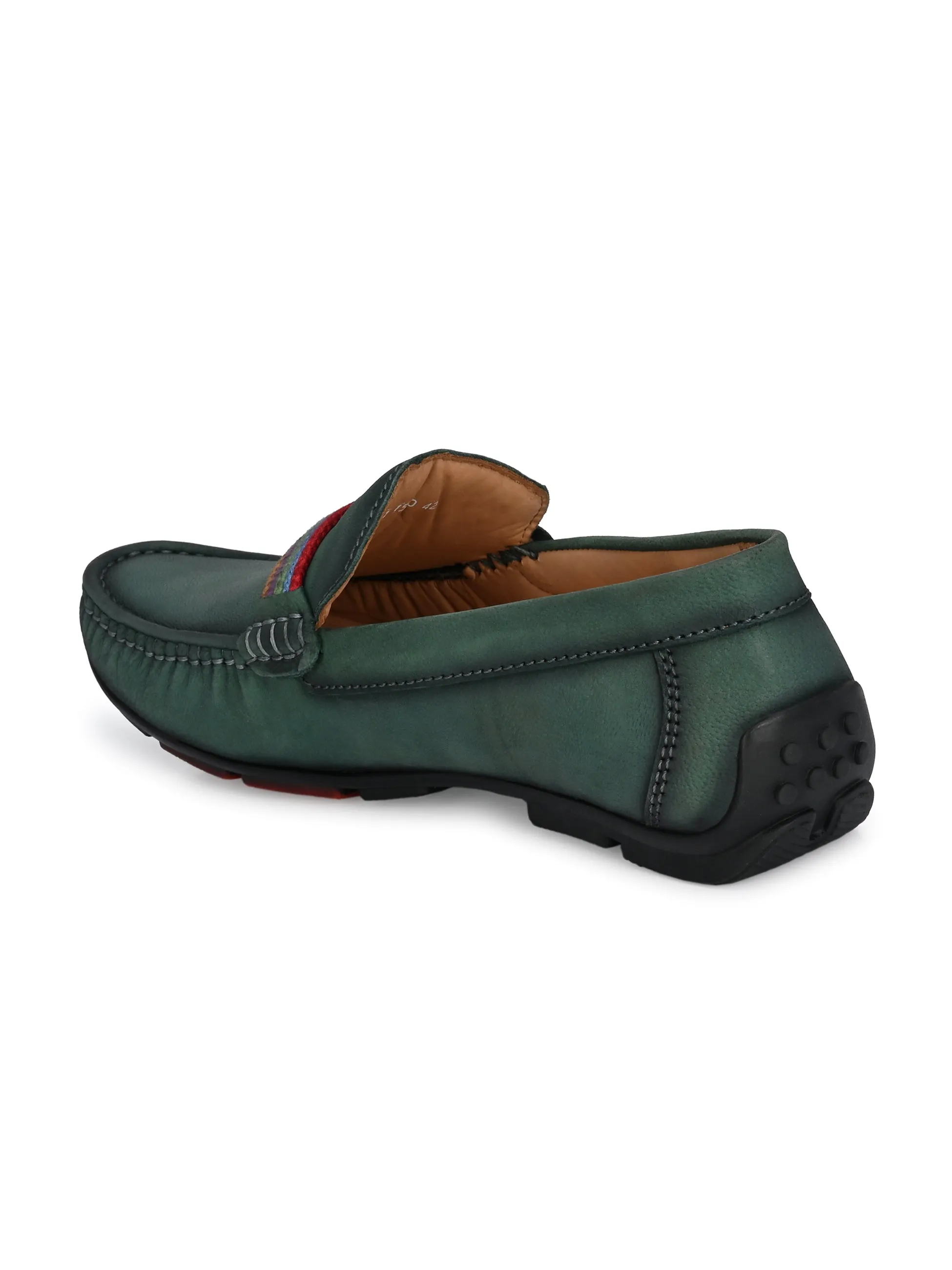 Hitz Men's Green Leather Moccasins Loafer Shoes