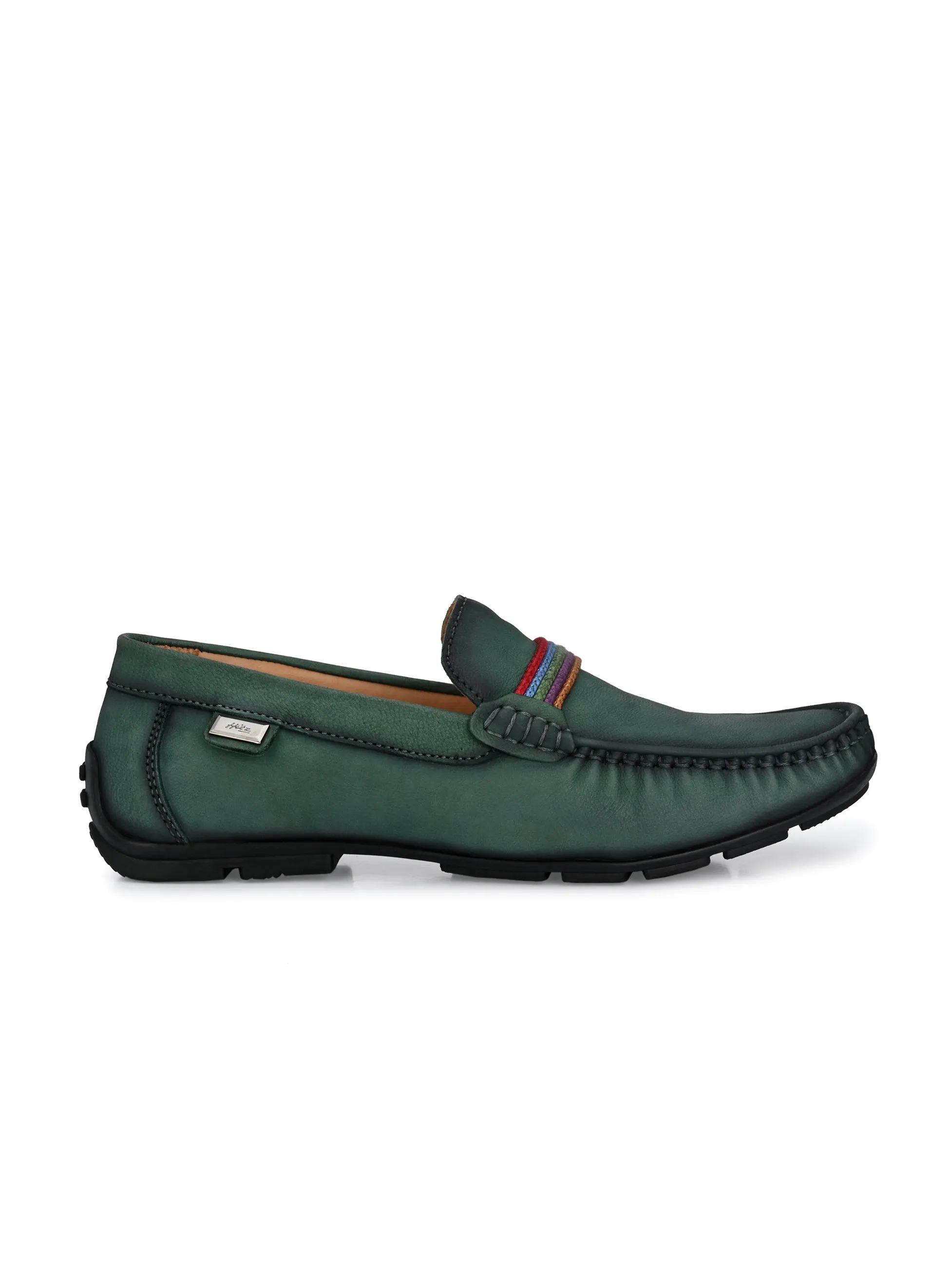 Hitz Men's Green Leather Moccasins Loafer Shoes