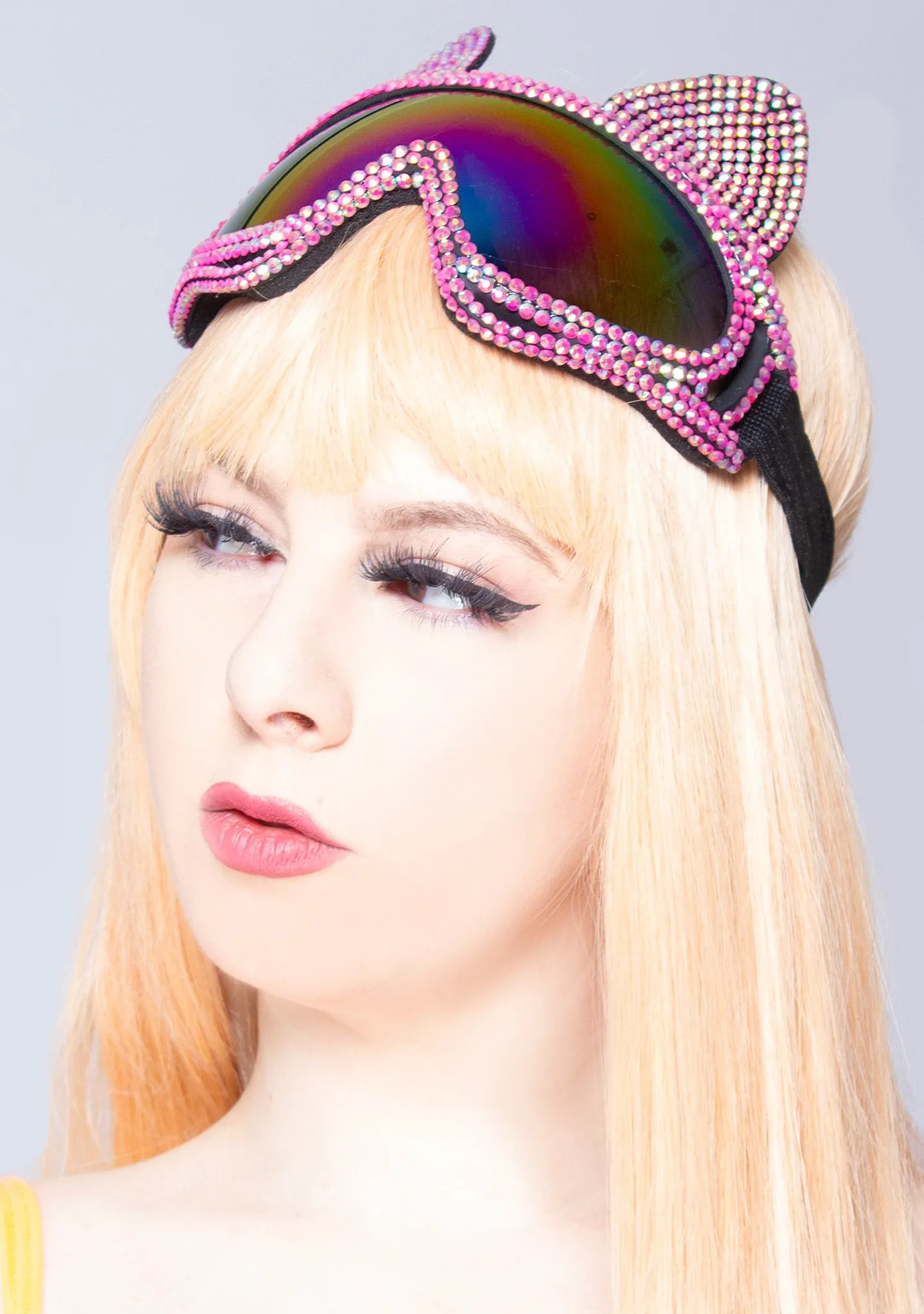 Kawaii Cat Rhinestone Rave Goggle