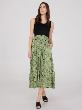 Leaf Print Skirt Dress With Pockets