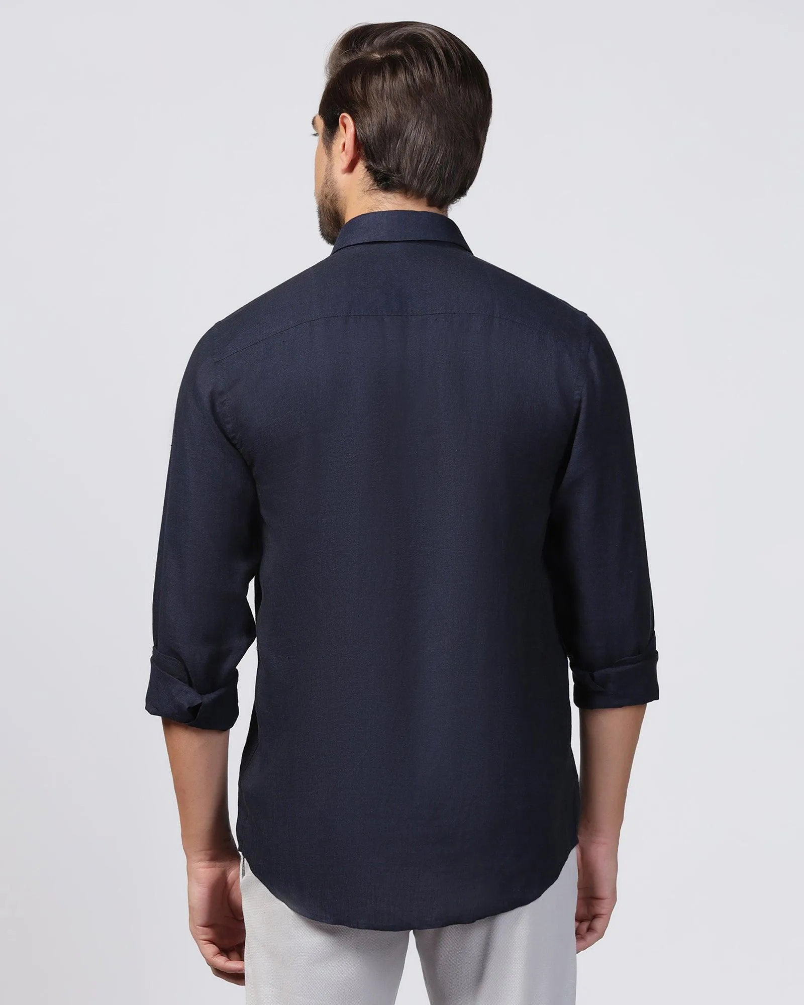 Linen Casual Navy Solid Shirt - Xander