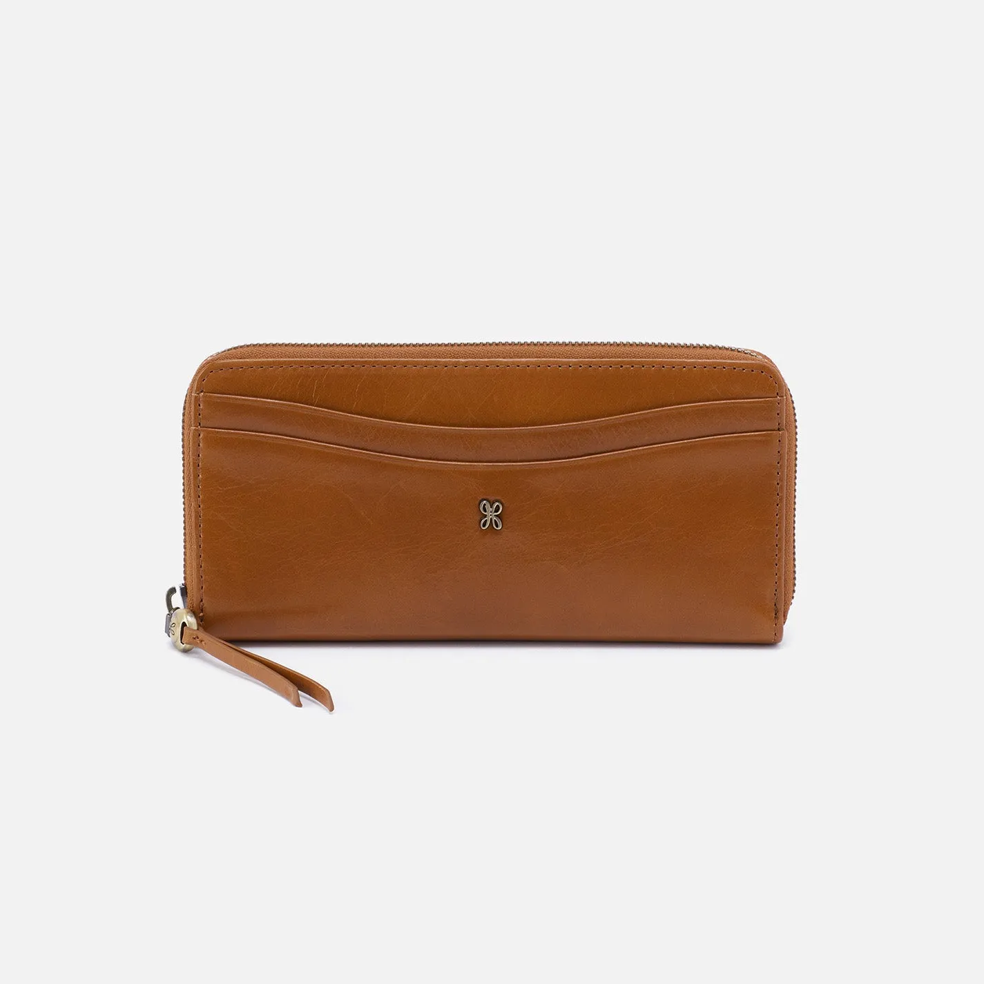 Max Large Zip Around Continental Wallet in Polished Leather - Truffle