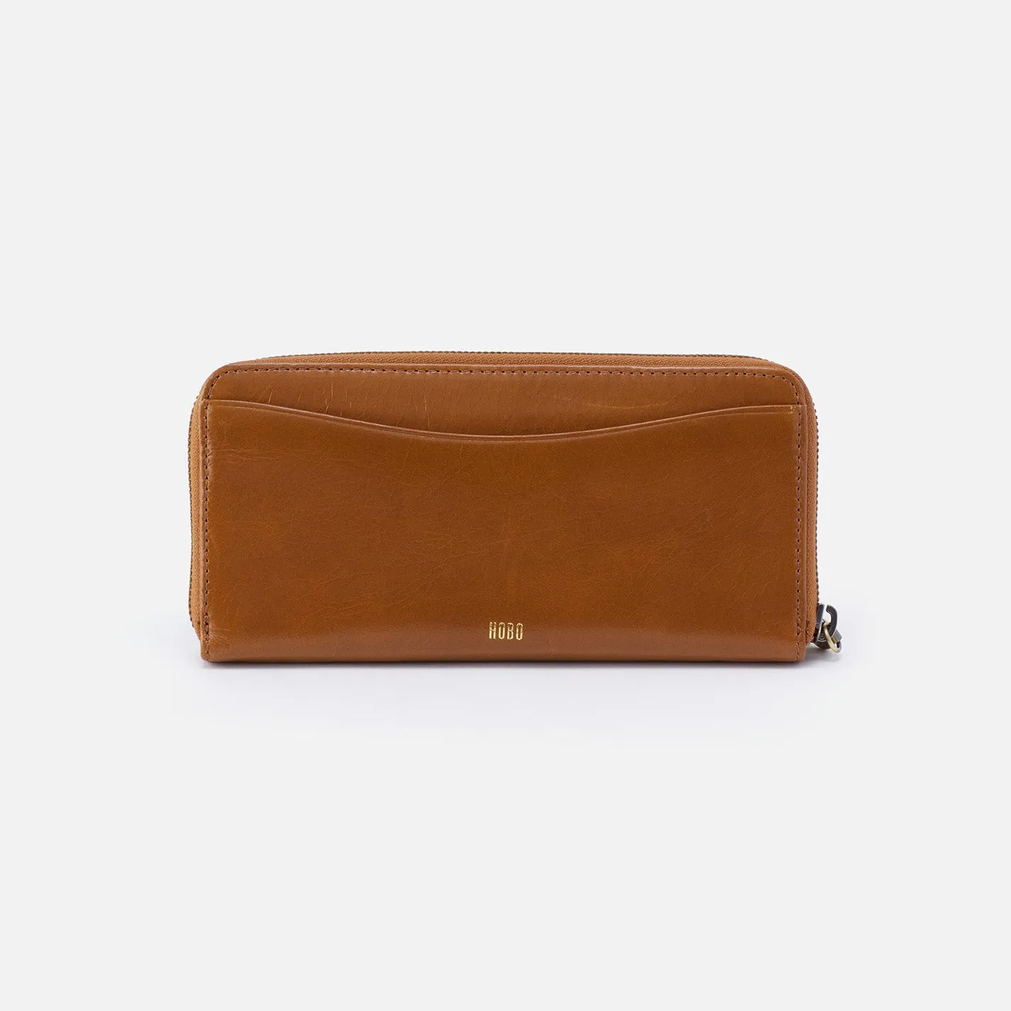 Max Large Zip Around Continental Wallet in Polished Leather - Truffle