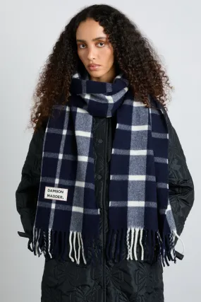 navy & ecru check scarf in responsible wool