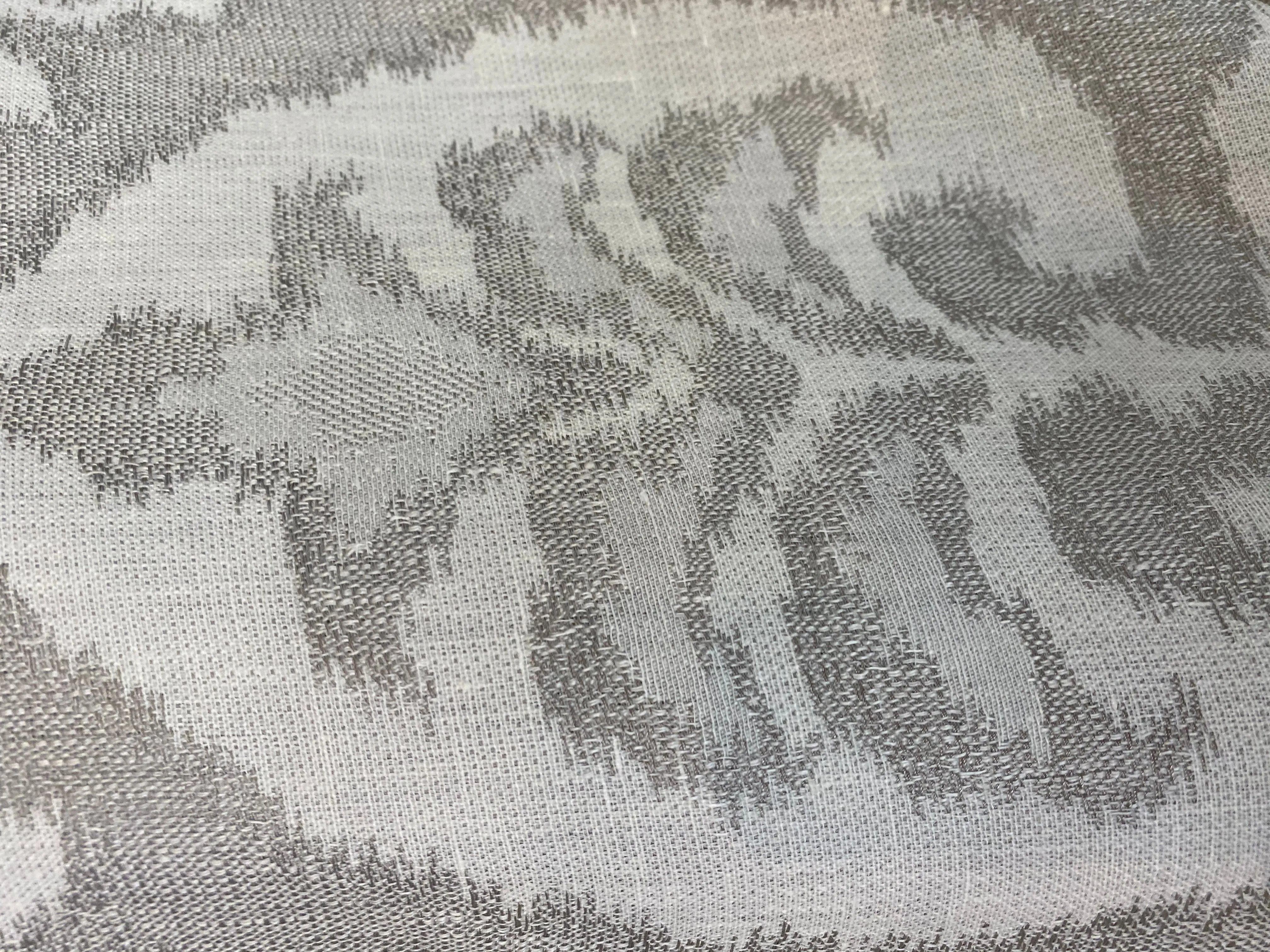 NEW COLOR! Duke Drake Novelty Imported 100% Linen Woven Medallion Fabric Silver and White