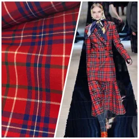 NEW Duke Jayden Designer 100% Wool Plaid Tartan Medium Weight Woven Fabric - Red & Blue