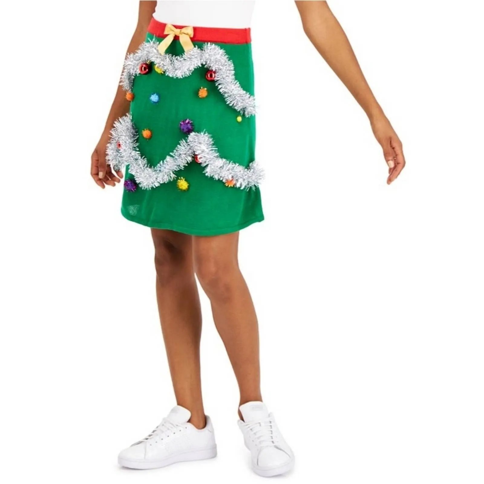 New Planet Gold Juniors' Holiday Tree Knit Mini Skirt Medium