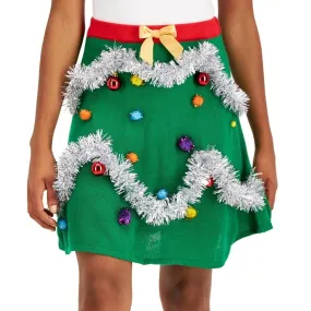 New Planet Gold Juniors' Holiday Tree Knit Mini Skirt Medium