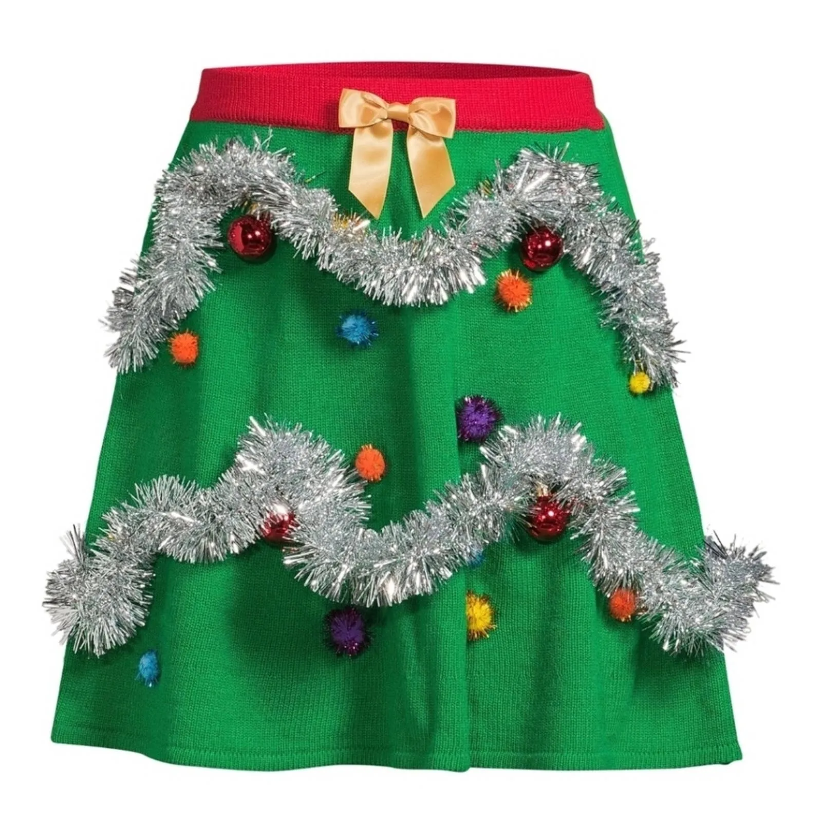 New Planet Gold Juniors' Holiday Tree Knit Mini Skirt Medium