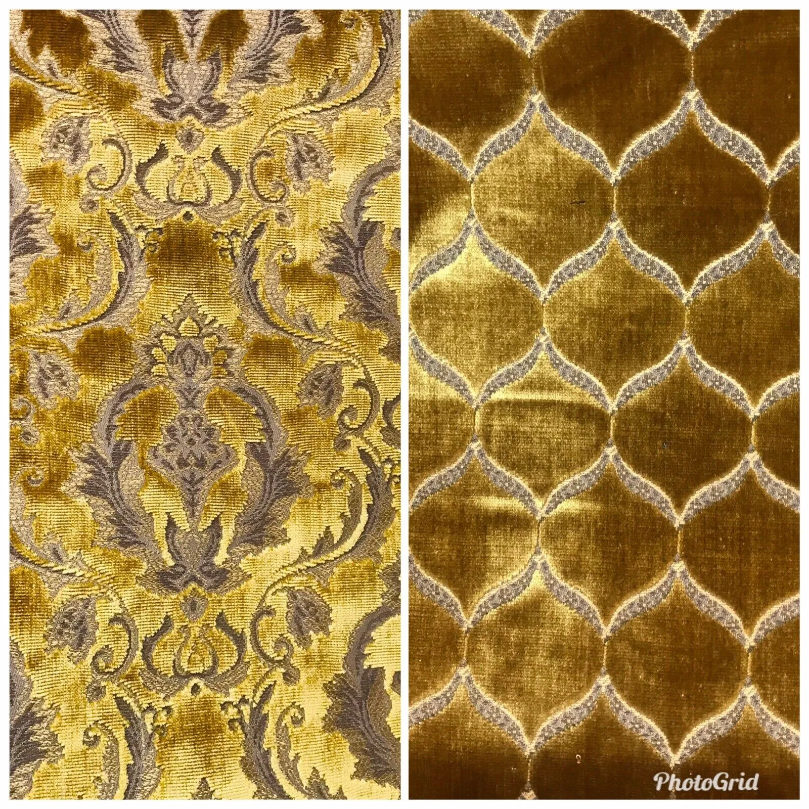 NEW Queen Estel Novelty Designer Italian Burnout Medallion Velvet Fabric - Upholstery- BTY Gold