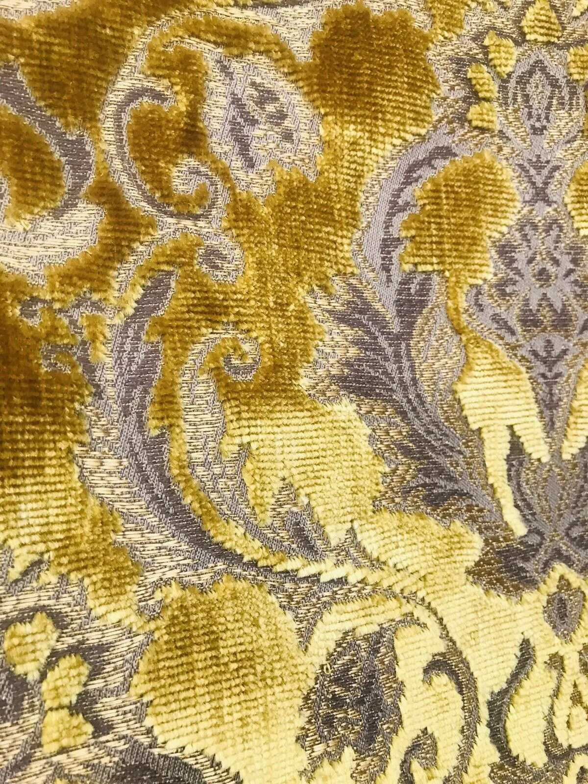 NEW Queen Estel Novelty Designer Italian Burnout Medallion Velvet Fabric - Upholstery- BTY Gold