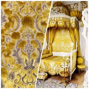 NEW Queen Estel Novelty Designer Italian Burnout Medallion Velvet Fabric - Upholstery- BTY Gold