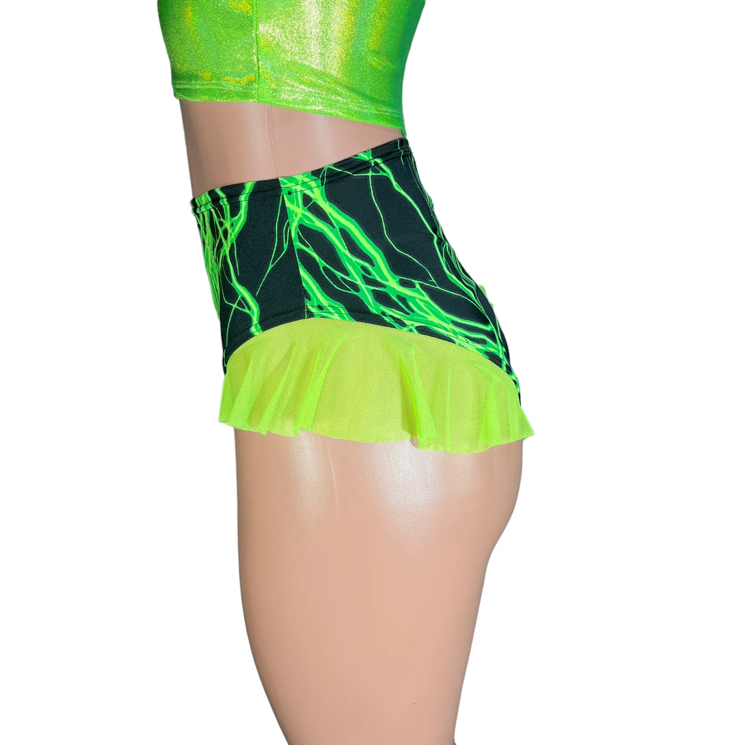 Ruffle Hot Pants High-Waisted Cheeky Bikini in Green Lightning