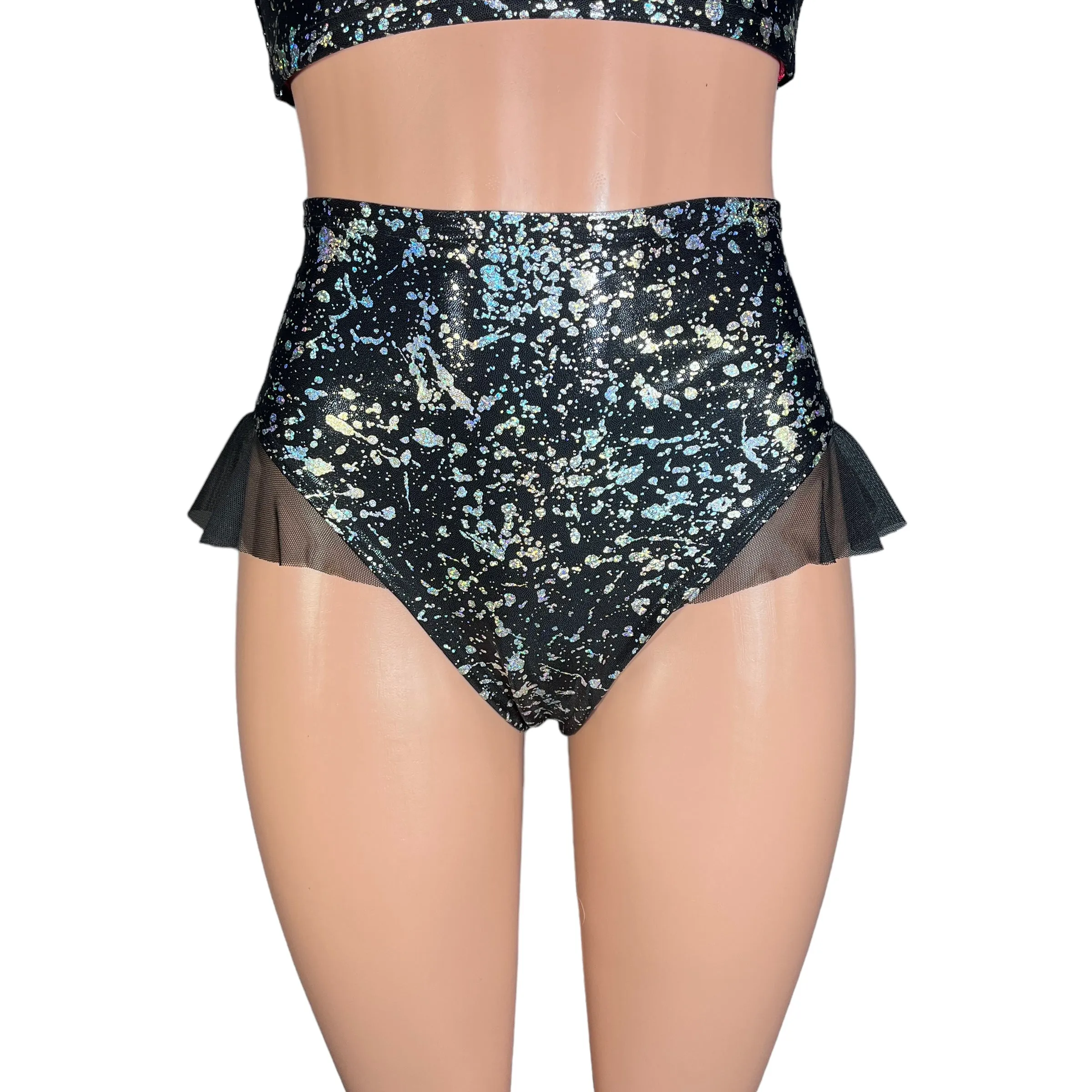 Ruffle Hot Pants High-Waisted Cheeky Bikini in Holo Splatter